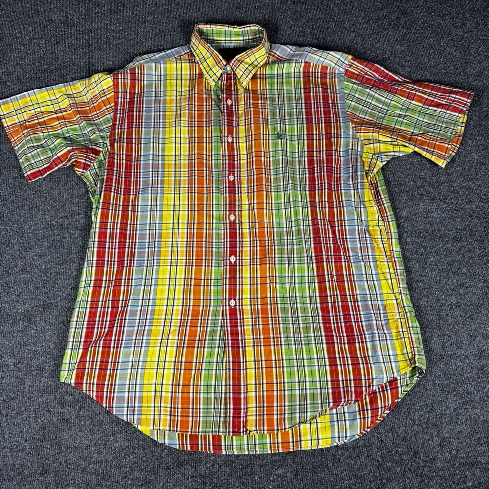 Polo Ralph Lauren Shirt Men's Large Blake Cotton Button‎ Down Plaid Short Sleeve - Picture 2 of 7